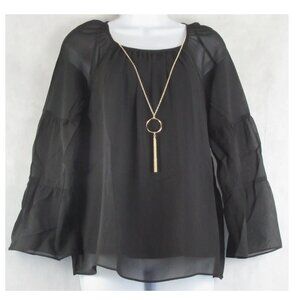 JM Collection Women's Tier-Sleeve Top, Deep Black, PS / Petite Small